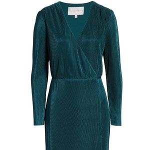 Charles Henry | Plissè Long Sleeve Wrap Midi Dress | Turquoise | XS